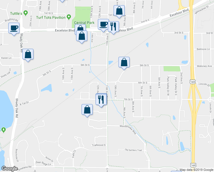 map of restaurants, bars, coffee shops, grocery stores, and more near 699 11th Ave S in Hopkins