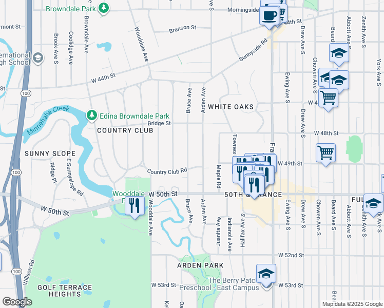 map of restaurants, bars, coffee shops, grocery stores, and more near 4631 Bruce Avenue in Minneapolis
