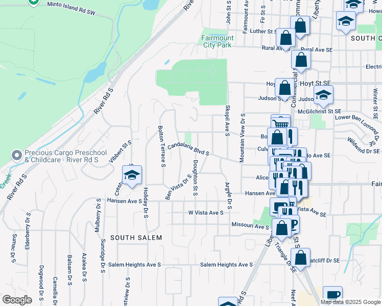map of restaurants, bars, coffee shops, grocery stores, and more near 2770 Alvarado Terrace South in Salem