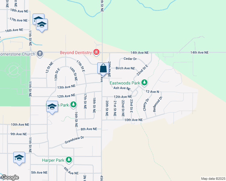 map of restaurants, bars, coffee shops, grocery stores, and more near 2001-2299 Ash Avenue Northeast in Watertown