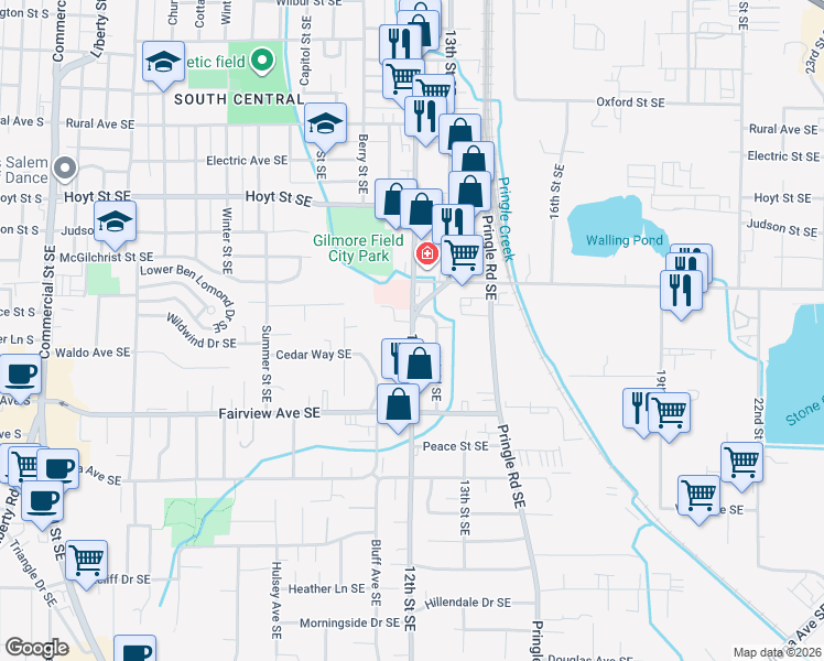 map of restaurants, bars, coffee shops, grocery stores, and more near 29 Cannon Street Southeast in Salem