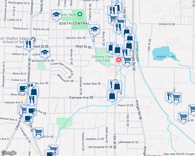 map of restaurants, bars, coffee shops, grocery stores, and more near 2610 Pheasant Avenue Southeast in Salem