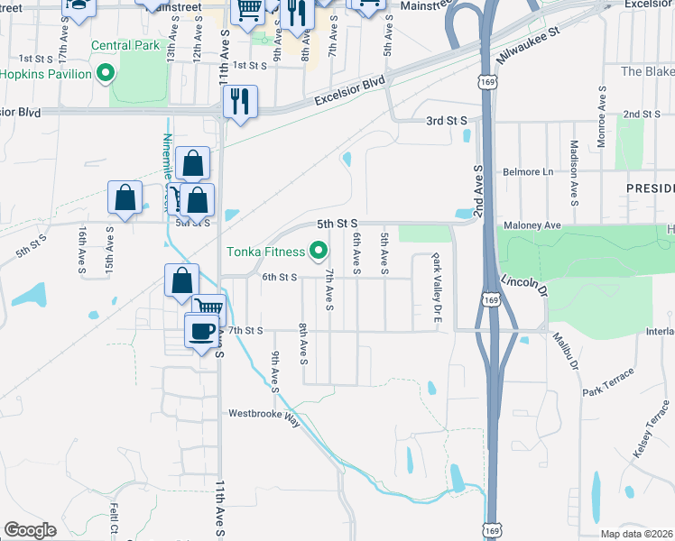 map of restaurants, bars, coffee shops, grocery stores, and more near 530 6th Avenue South in Hopkins
