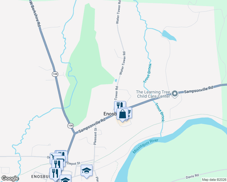 map of restaurants, bars, coffee shops, grocery stores, and more near 169 Water Tower Road Fork in Enosburg
