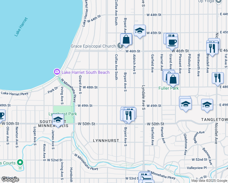 map of restaurants, bars, coffee shops, grocery stores, and more near 4758 West 48th Street in Minneapolis