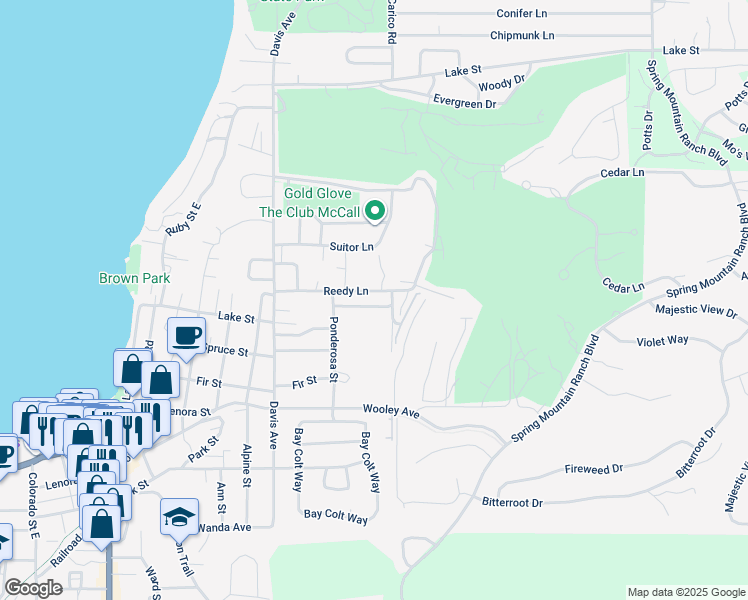 map of restaurants, bars, coffee shops, grocery stores, and more near 813 Reedy Lane in McCall
