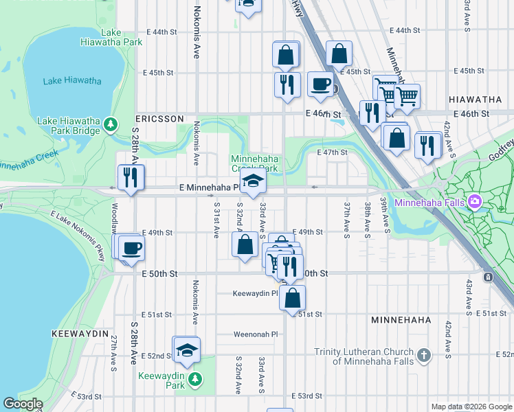 map of restaurants, bars, coffee shops, grocery stores, and more near in Minneapolis