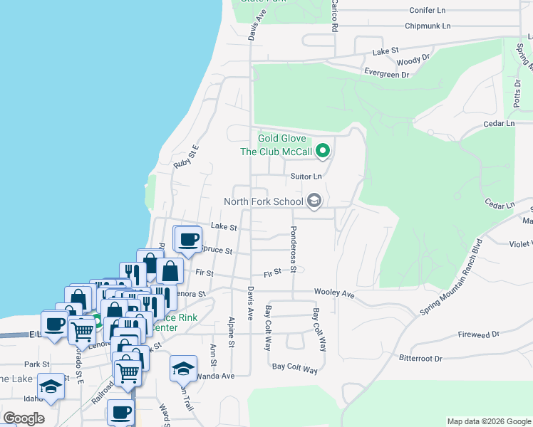 map of restaurants, bars, coffee shops, grocery stores, and more near 705 Reedy Lane in McCall