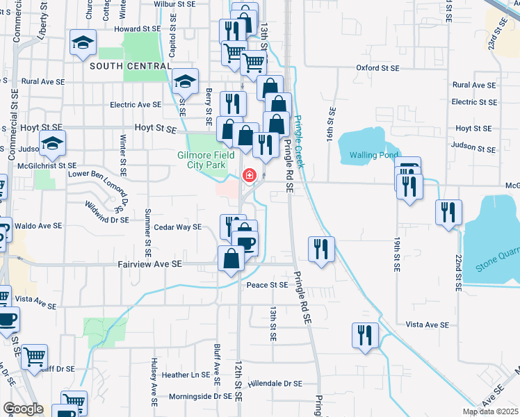 map of restaurants, bars, coffee shops, grocery stores, and more near 1315 Cannon Street Southeast in Salem