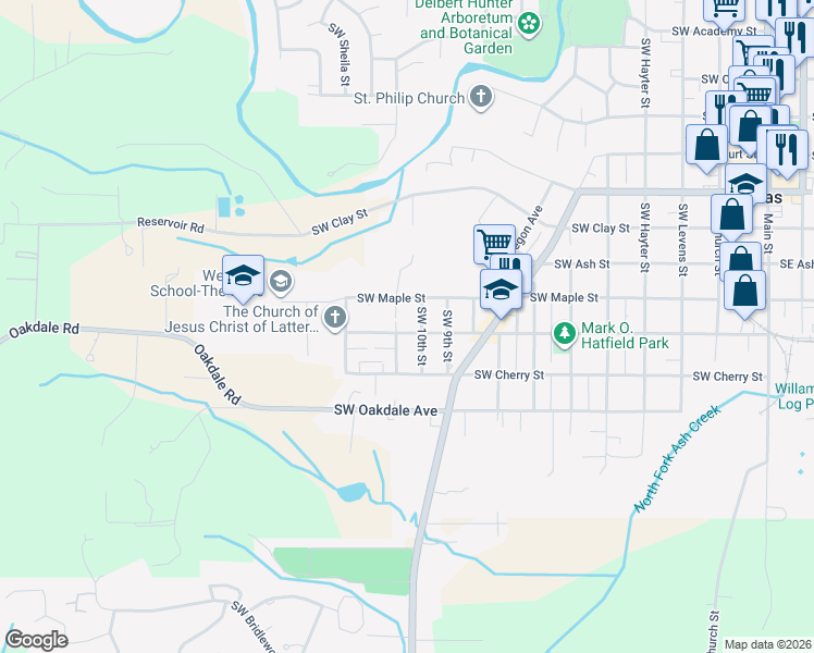 map of restaurants, bars, coffee shops, grocery stores, and more near 1062 Southwest Birch Street in Dallas
