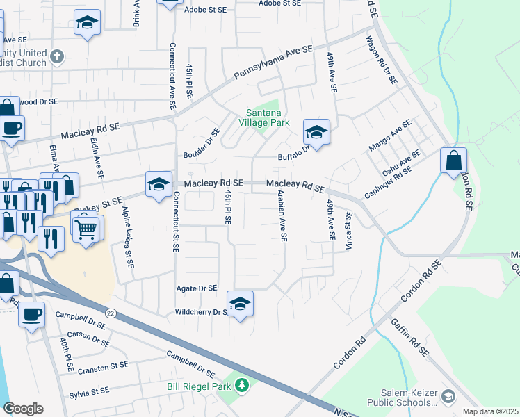 map of restaurants, bars, coffee shops, grocery stores, and more near 4723 Palomino Ct SE in Salem