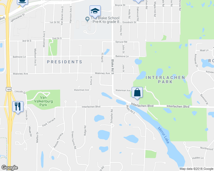 map of restaurants, bars, coffee shops, grocery stores, and more near 6409 Mendelssohn Ln in Hopkins