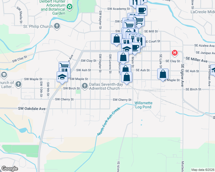map of restaurants, bars, coffee shops, grocery stores, and more near 1358 Southwest Hayter Street in Dallas