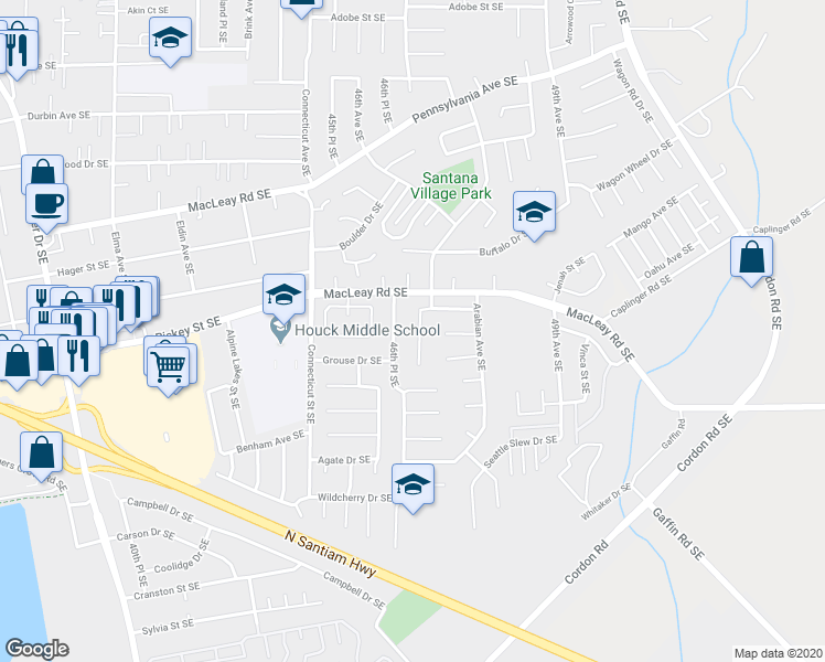 map of restaurants, bars, coffee shops, grocery stores, and more near 1144 46th Place Southeast in Salem