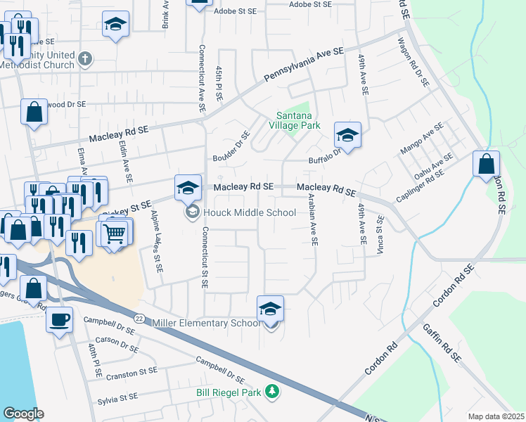 map of restaurants, bars, coffee shops, grocery stores, and more near 1144 46th Place Southeast in Salem