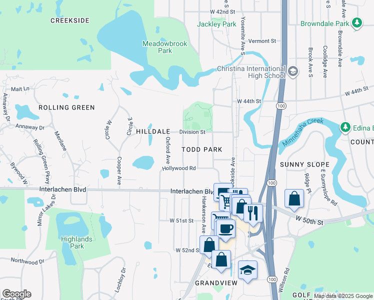map of restaurants, bars, coffee shops, grocery stores, and more near 4520 Vandervork Avenue in Minneapolis