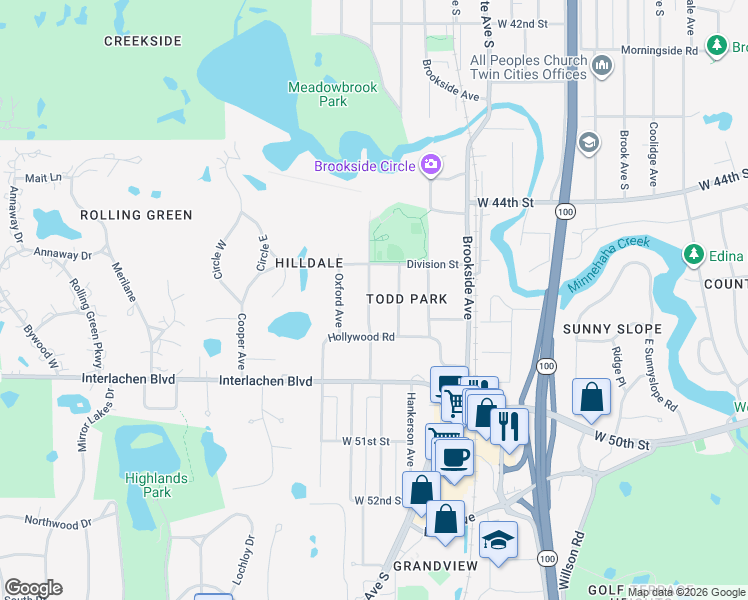 map of restaurants, bars, coffee shops, grocery stores, and more near 4520 Vandervork Avenue in Minneapolis