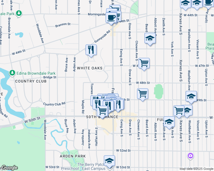 map of restaurants, bars, coffee shops, grocery stores, and more near 3905 West 48th Street in Minneapolis