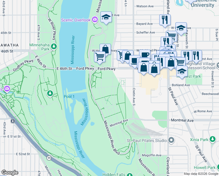 map of restaurants, bars, coffee shops, grocery stores, and more near 2260 Bohland Avenue in Saint Paul