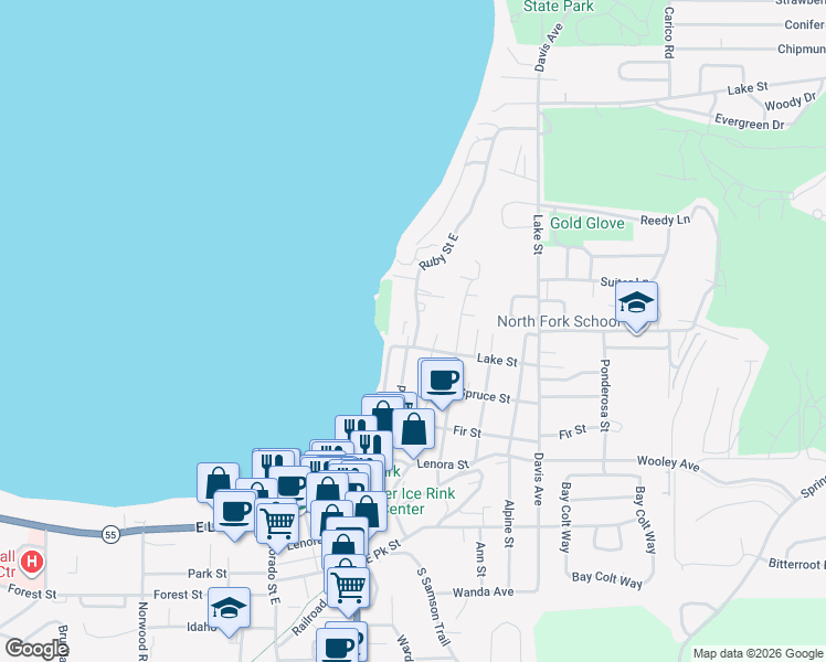 map of restaurants, bars, coffee shops, grocery stores, and more near 1502 McCall Avenue in McCall