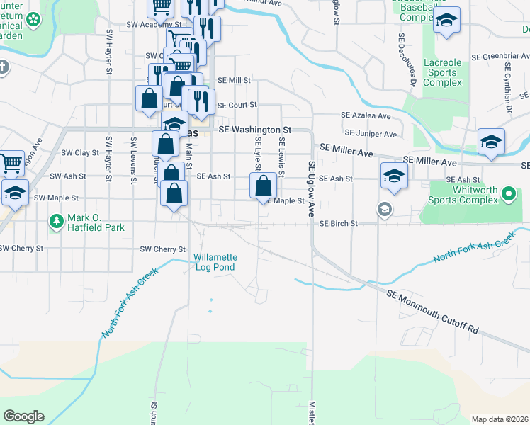map of restaurants, bars, coffee shops, grocery stores, and more near 451 Southeast Maple Street in Dallas