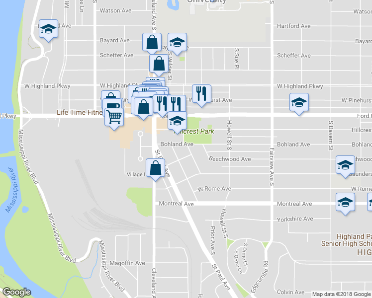 map of restaurants, bars, coffee shops, grocery stores, and more near 841 South Kenneth Street in Saint Paul