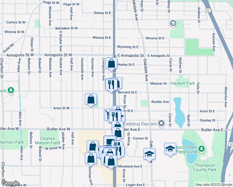 map of restaurants, bars, coffee shops, grocery stores, and more near 1000 South Robert Street in Saint Paul