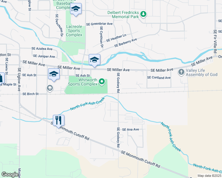 map of restaurants, bars, coffee shops, grocery stores, and more near 1343 Southeast Godsey Road in Dallas
