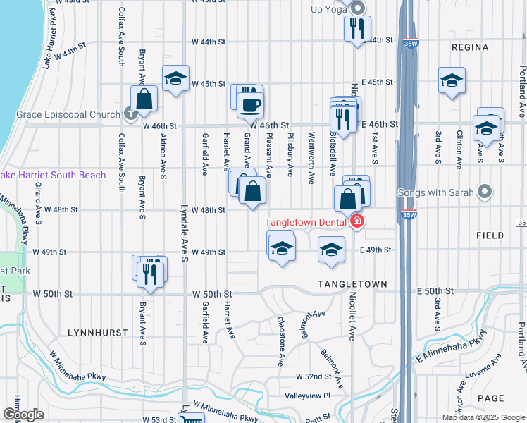 map of restaurants, bars, coffee shops, grocery stores, and more near 305 West 48th Street in Minneapolis
