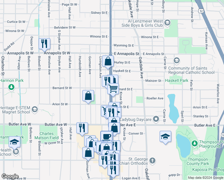 map of restaurants, bars, coffee shops, grocery stores, and more near 1000 South Robert Street in West Saint Paul