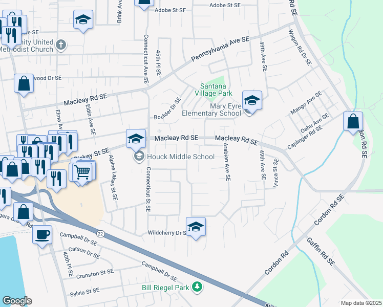 map of restaurants, bars, coffee shops, grocery stores, and more near 1144 46th Place Southeast in Salem