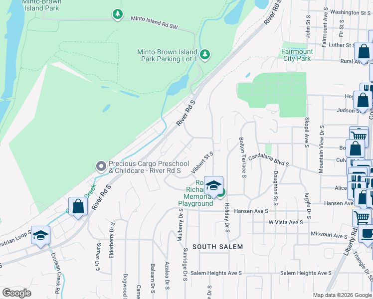 map of restaurants, bars, coffee shops, grocery stores, and more near 2656 Gilbert Street South in Salem