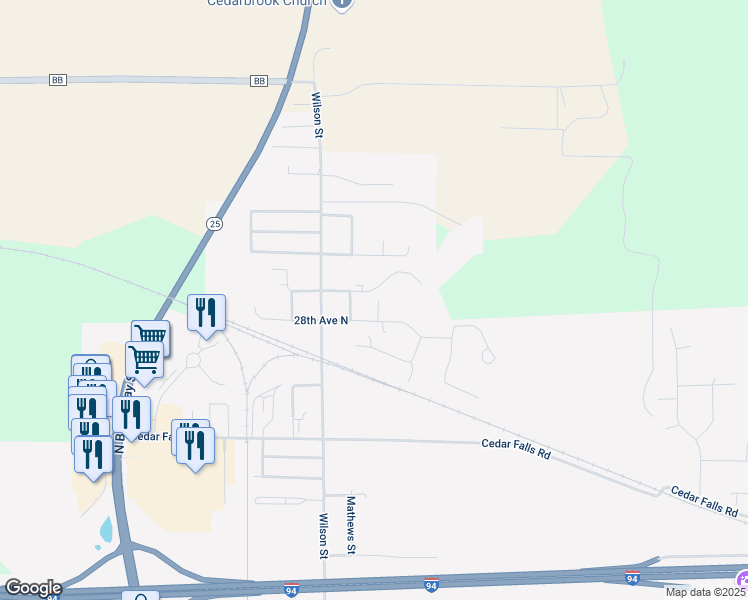 map of restaurants, bars, coffee shops, grocery stores, and more near 721 28th Avenue North in Menomonie