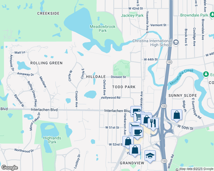 map of restaurants, bars, coffee shops, grocery stores, and more near 4520 Vandervork Avenue in Minneapolis