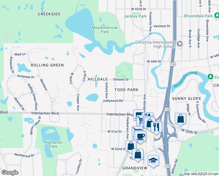 map of restaurants, bars, coffee shops, grocery stores, and more near 4520 Vandervork Avenue in Minneapolis