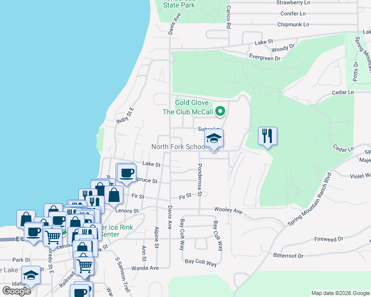 map of restaurants, bars, coffee shops, grocery stores, and more near 705 Reedy Lane in McCall