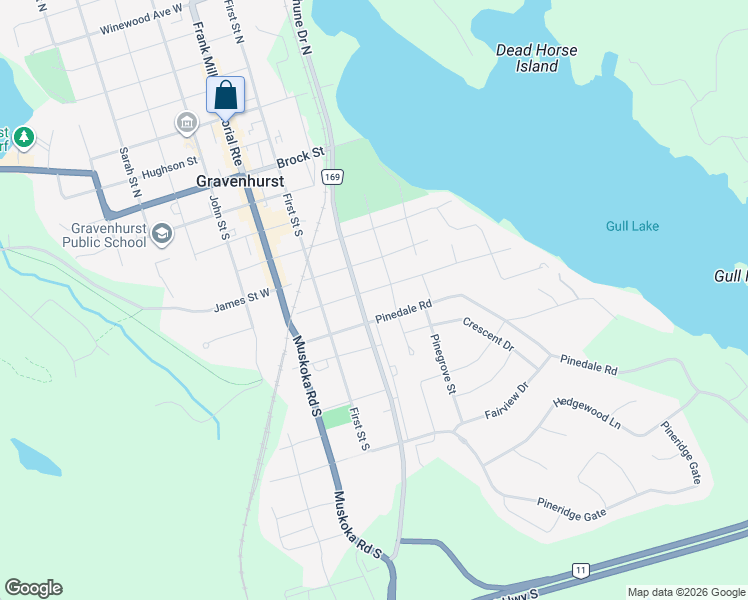 map of restaurants, bars, coffee shops, grocery stores, and more near in Gravenhurst