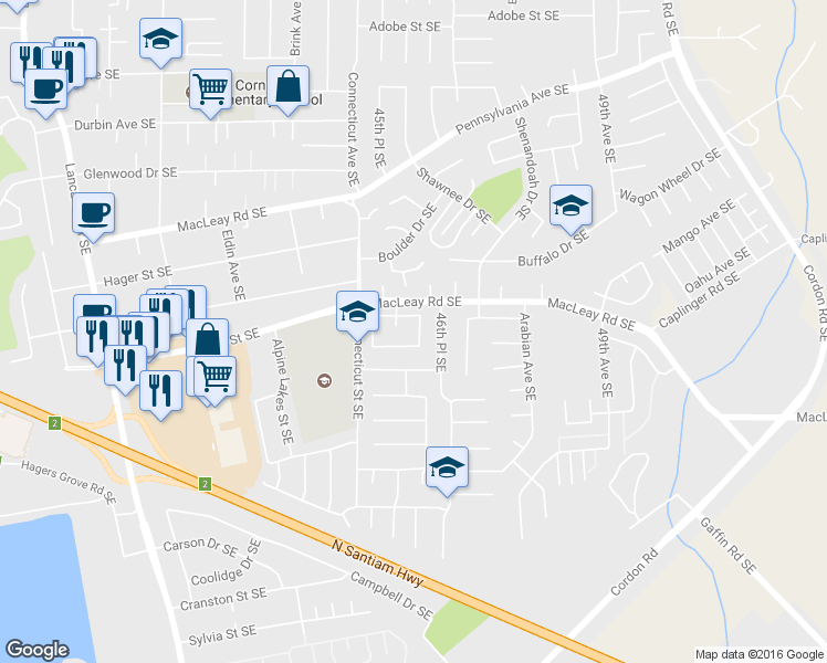 map of restaurants, bars, coffee shops, grocery stores, and more near 4586 Juliana Loop Southeast in Salem