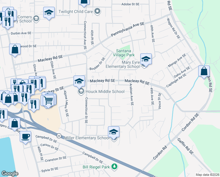 map of restaurants, bars, coffee shops, grocery stores, and more near 1128 46th Place Southeast in Salem