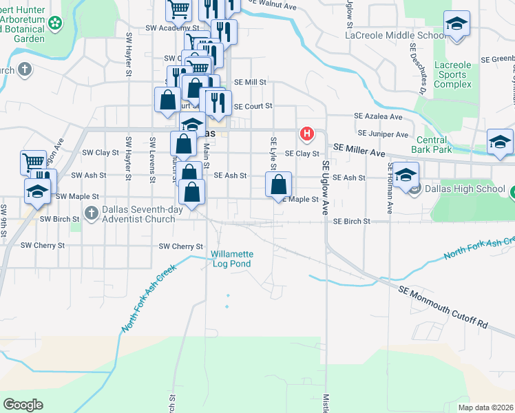 map of restaurants, bars, coffee shops, grocery stores, and more near 319 Southeast Maple Street in Dallas
