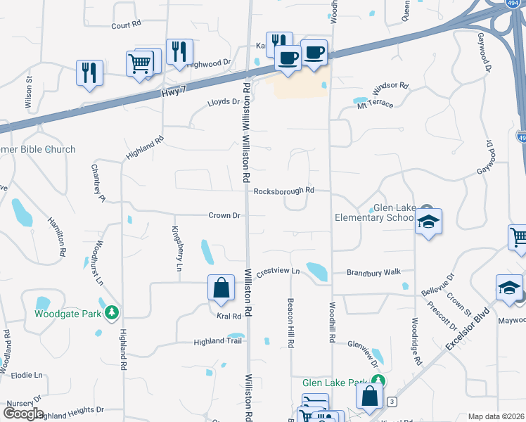 map of restaurants, bars, coffee shops, grocery stores, and more near 4813 Williston Road in Minnetonka