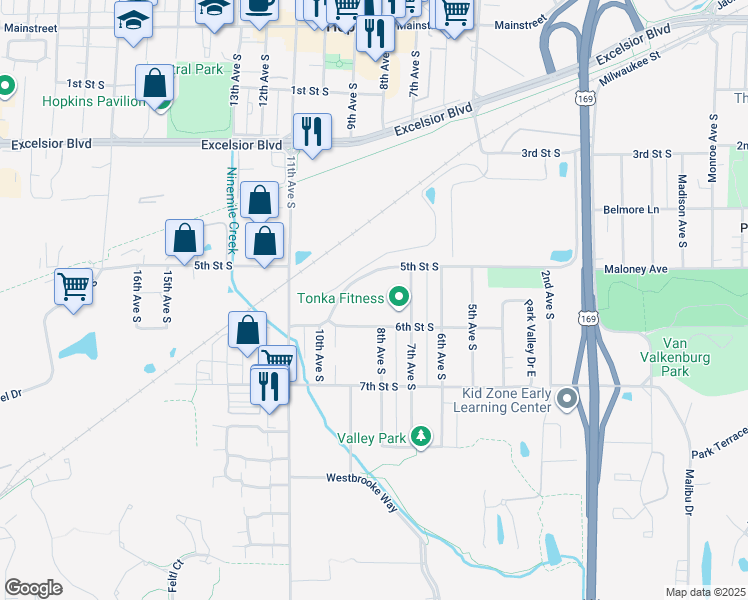 map of restaurants, bars, coffee shops, grocery stores, and more near 800 5th St S in Hopkins