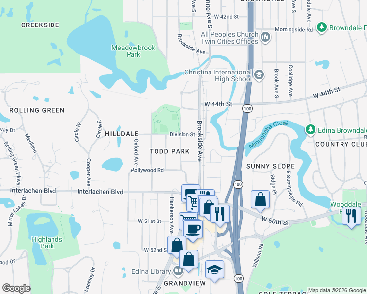 map of restaurants, bars, coffee shops, grocery stores, and more near 4521 Rutledge Avenue in Minneapolis