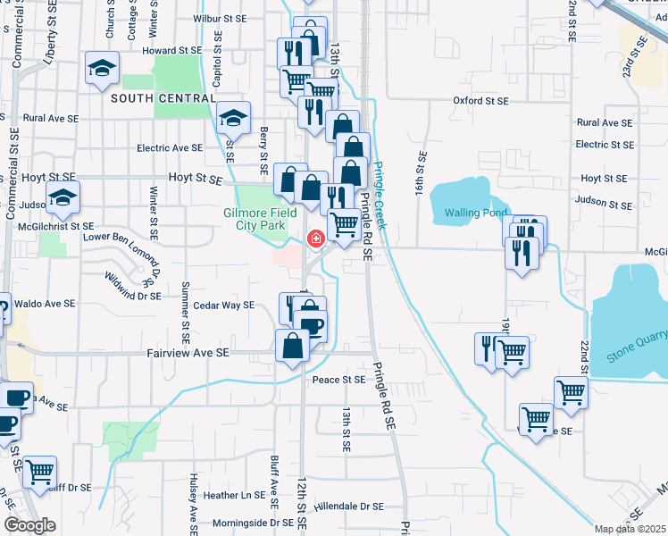 map of restaurants, bars, coffee shops, grocery stores, and more near 1315 Cannon Street Southeast in Salem