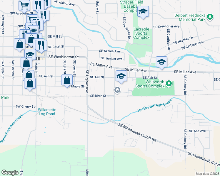 map of restaurants, bars, coffee shops, grocery stores, and more near 744 Southeast Birch Street in Dallas