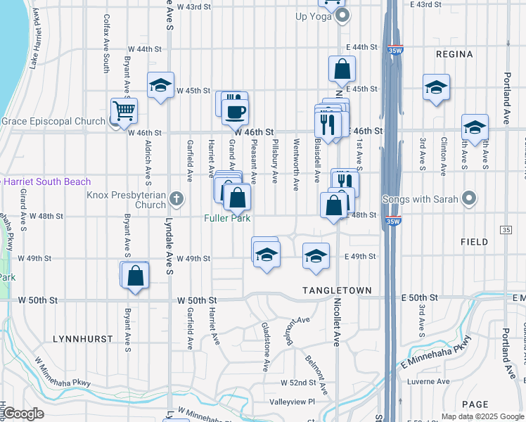 map of restaurants, bars, coffee shops, grocery stores, and more near 200 West 48th Street in Minneapolis