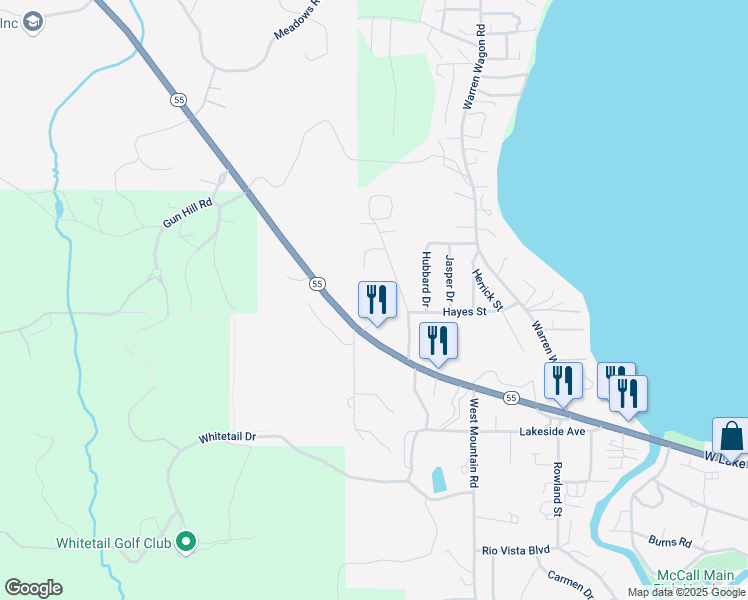 map of restaurants, bars, coffee shops, grocery stores, and more near 1203 Zachary Road in McCall