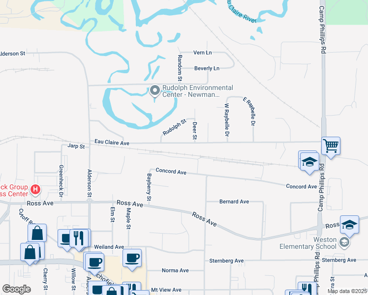 map of restaurants, bars, coffee shops, grocery stores, and more near 3207 Eau Claire Avenue in Weston