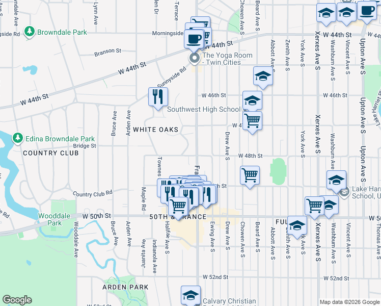map of restaurants, bars, coffee shops, grocery stores, and more near 3905 West 48th Street in Minneapolis