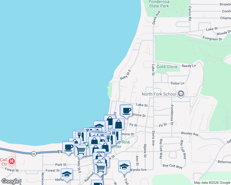 map of restaurants, bars, coffee shops, grocery stores, and more near 1502 McCall Avenue in McCall